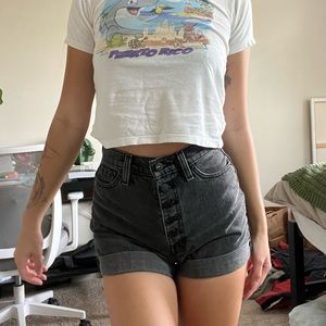 bdg black button up jean shorts